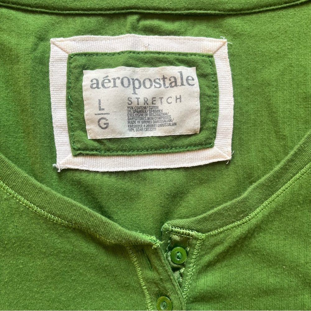 Aeropostale L stretch ribbed Henley shirt y2k green Spring preppy - Picture 3 of 7